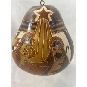Gourd Burned Carved Mary Joseph Baby Jesus Angel 3” Unique